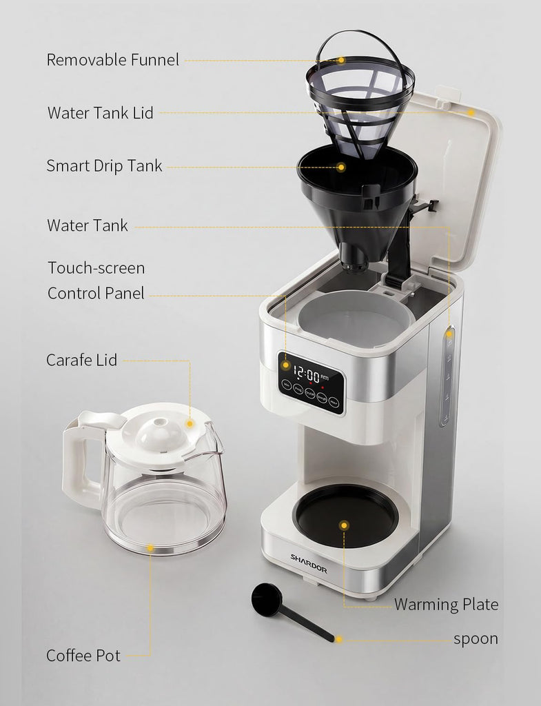 10-Cup Programmable Coffee Maker, Regular & Strong Brew Drip Coffee Machine, Auto Shut Off, Permanent Filter (Beige)