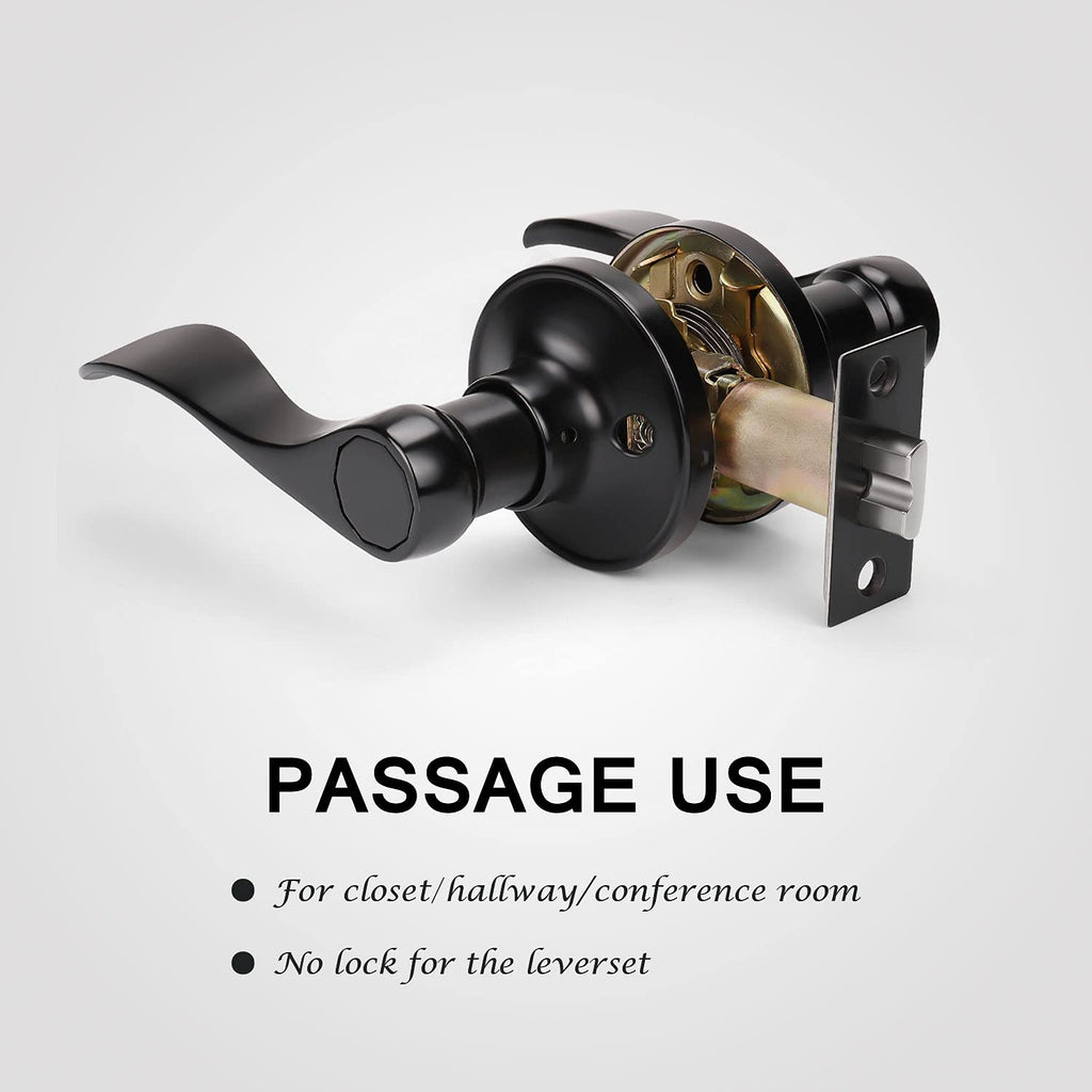 5 Pack Closet Door Handles Non-Locking Lever Set Door or Closet with a Matte Black Finish, Reversible for Right or