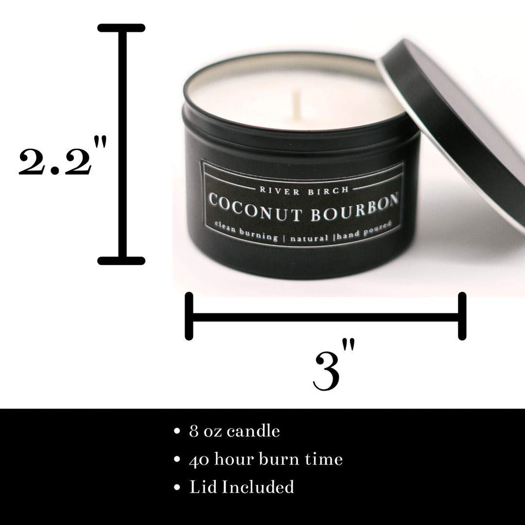 Birch Candles Coconut Bourbon Scented | Premium, All-Natural, Non-Toxic, Soy Candles | 8 oz. Black Matte Tin Travel