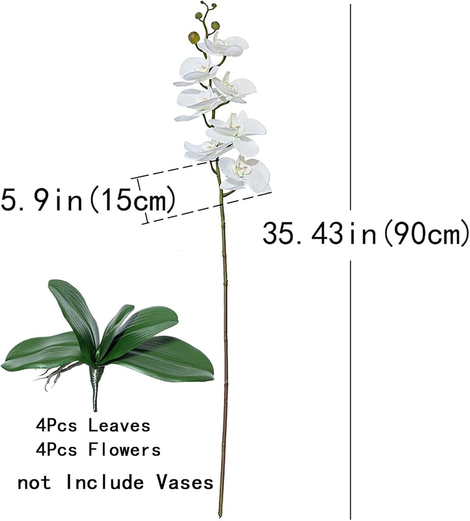 Artificial Orchid Plant, 35 Inch Phalaenopsis Flowers with Leaves, Real Touch Orchid Stems Decoration - Set of 4