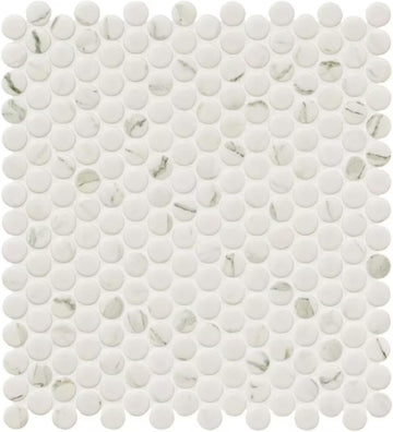 Waterproof White Porcelain Penny Round - Matte Marble Pattern Mosaic - Durable Kitchen Backsplash & Bathroom Floor