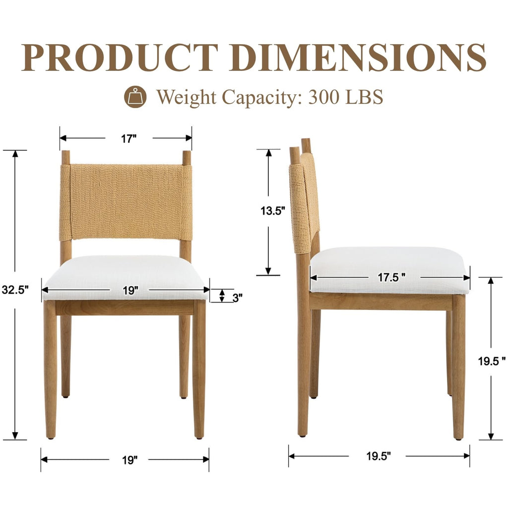 Modern Coastal Woven Dining Chairs Set of 6, Natural Oak Wood