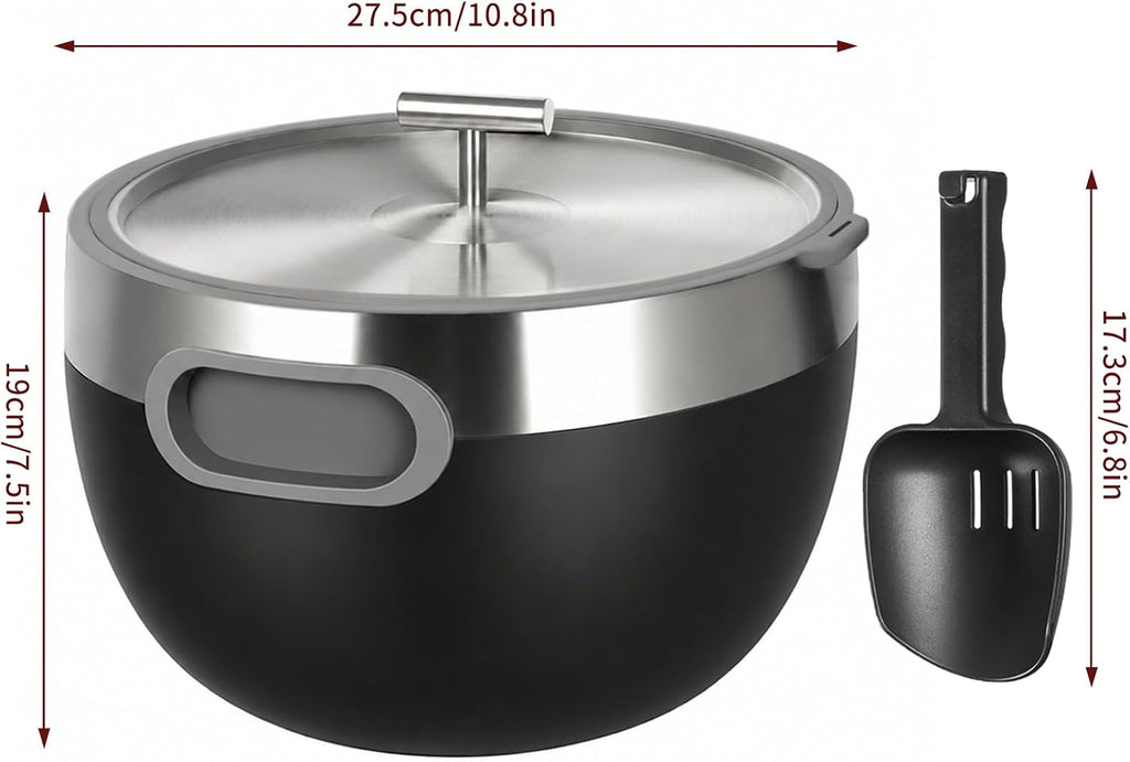 7.4 Quart Large Insulated Ice Bucket with Lid & Scoop Black