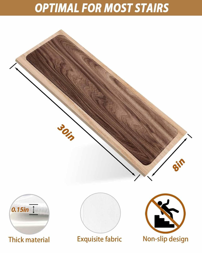 Brown Wave Wood Grain Stair Treads Farmhouse Plants Annual Rings Texture Indoor Non Slip Peel and Stick Stair Treads