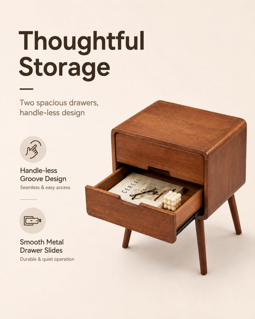 Brown Mid Century Modern Nightstand, Scandinavian Bedside Table