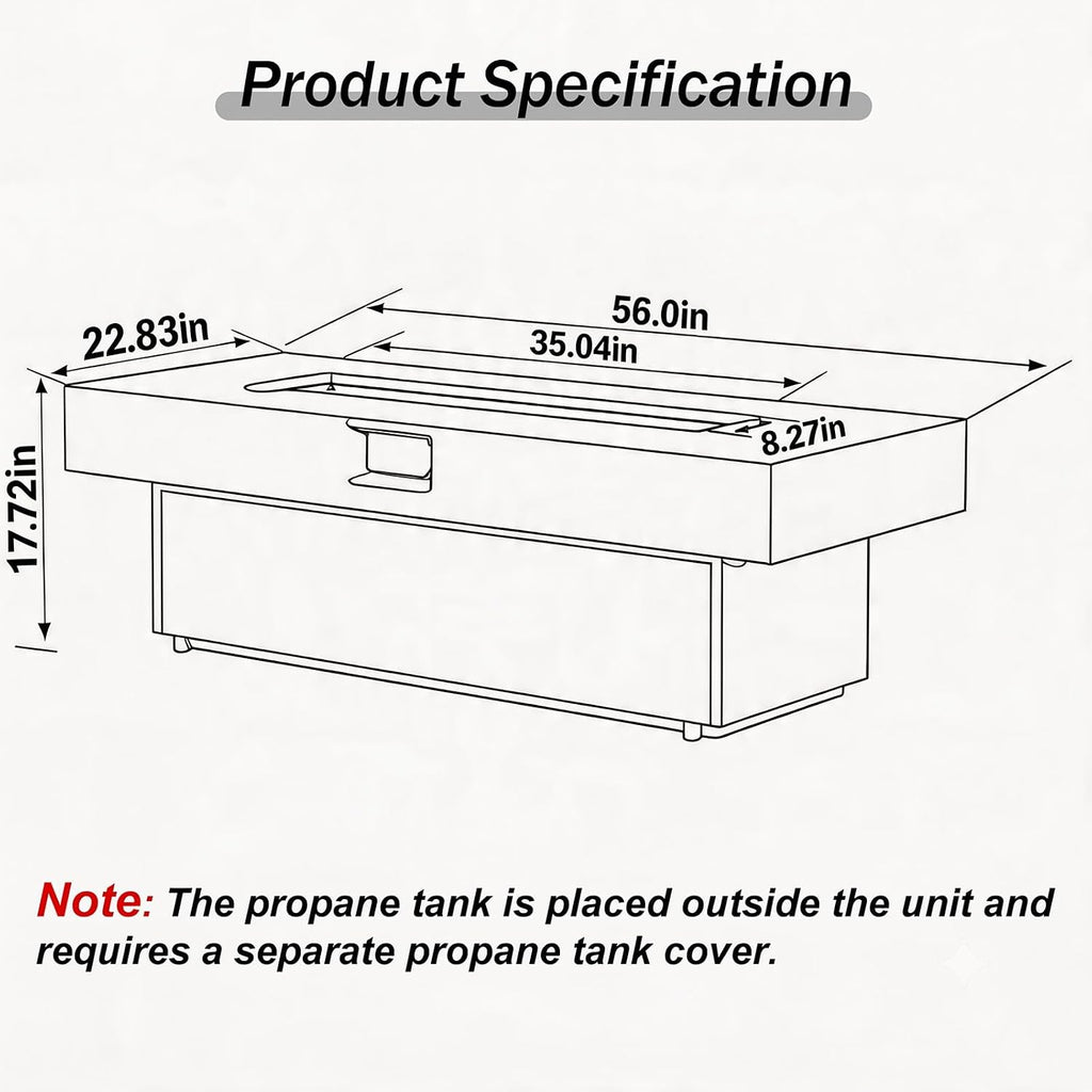 56 Inch Outdoor Propane Fire Pit Table, 50,000 BTU Rectangle Gas Fire Pit Deck Backyard, Includes Waterproof Cover