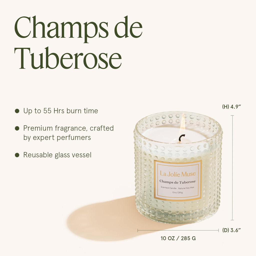 Tuberose Floral Scented Candles, Natural Soy, 55 Hrs