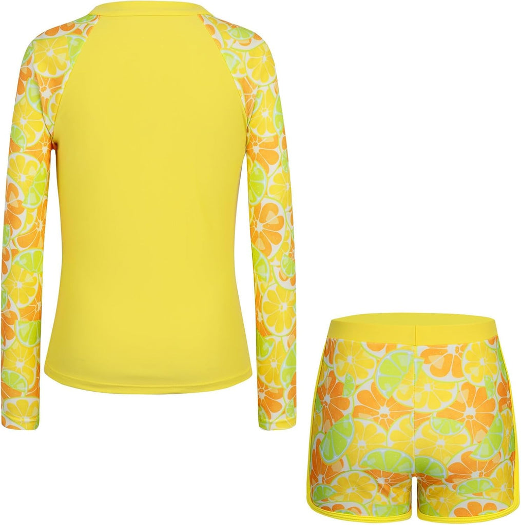 Girls Rash Guard Swimsuits Long Sleeve Swimsuit 2 Piece Bathing Suits UPF 50+ Zip Swimwear Boyshorts