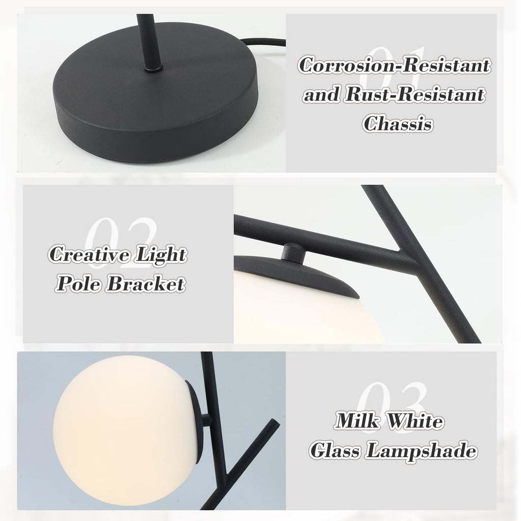 Mid Century Modern Table Lamp Contemporary White Glass Globe Table Lamp Vintage Nordic Desk Lamp Metal Nightstand