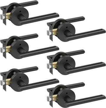 6 Pack Matte Black Privacy Door Lever, German Craftsmanship Door Handles Indoor or Bathroom