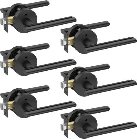 6 Pack Matte Black Privacy Door Lever, German Craftsmanship Door Handles Indoor or Bathroom