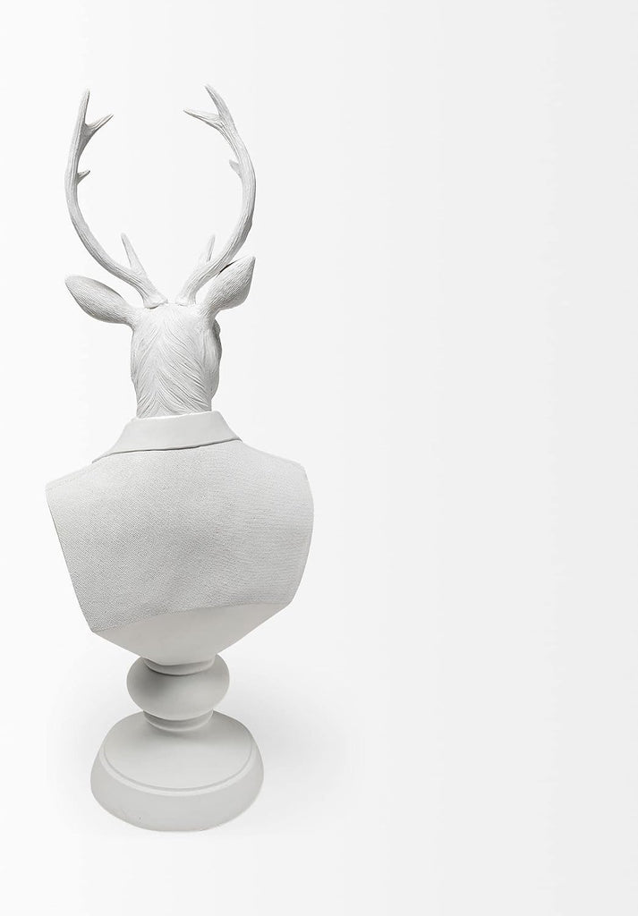 23" White Polyresin Suited Deer Bust Tabletop Sculpture