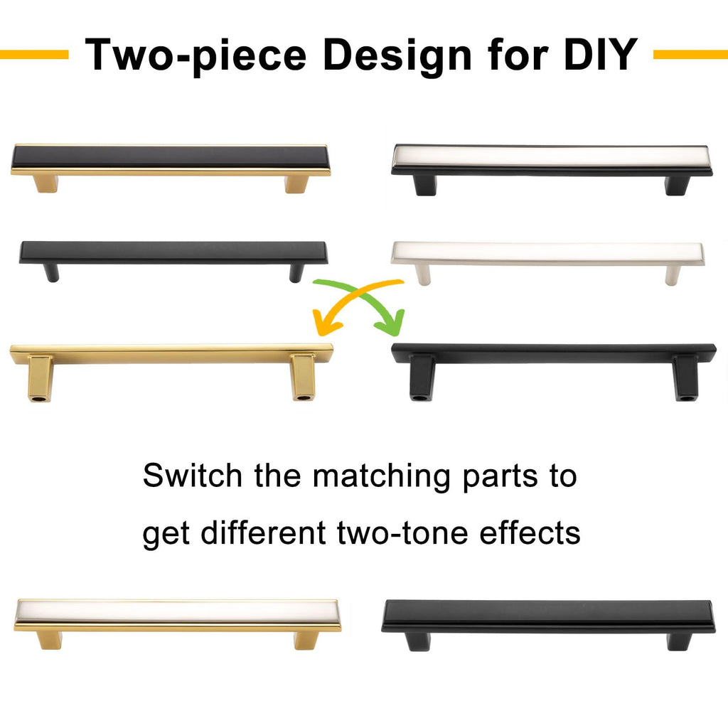Black and Gold Cabinet Pulls Drawer Handles 6-1/4 Inch 10 Pack 2281
