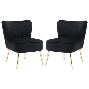 Velvet Accent Chair Set of 2, Comfy Upholstered Side Chair with Gold Metal Legs and Padded Seat, Modern Small Corner