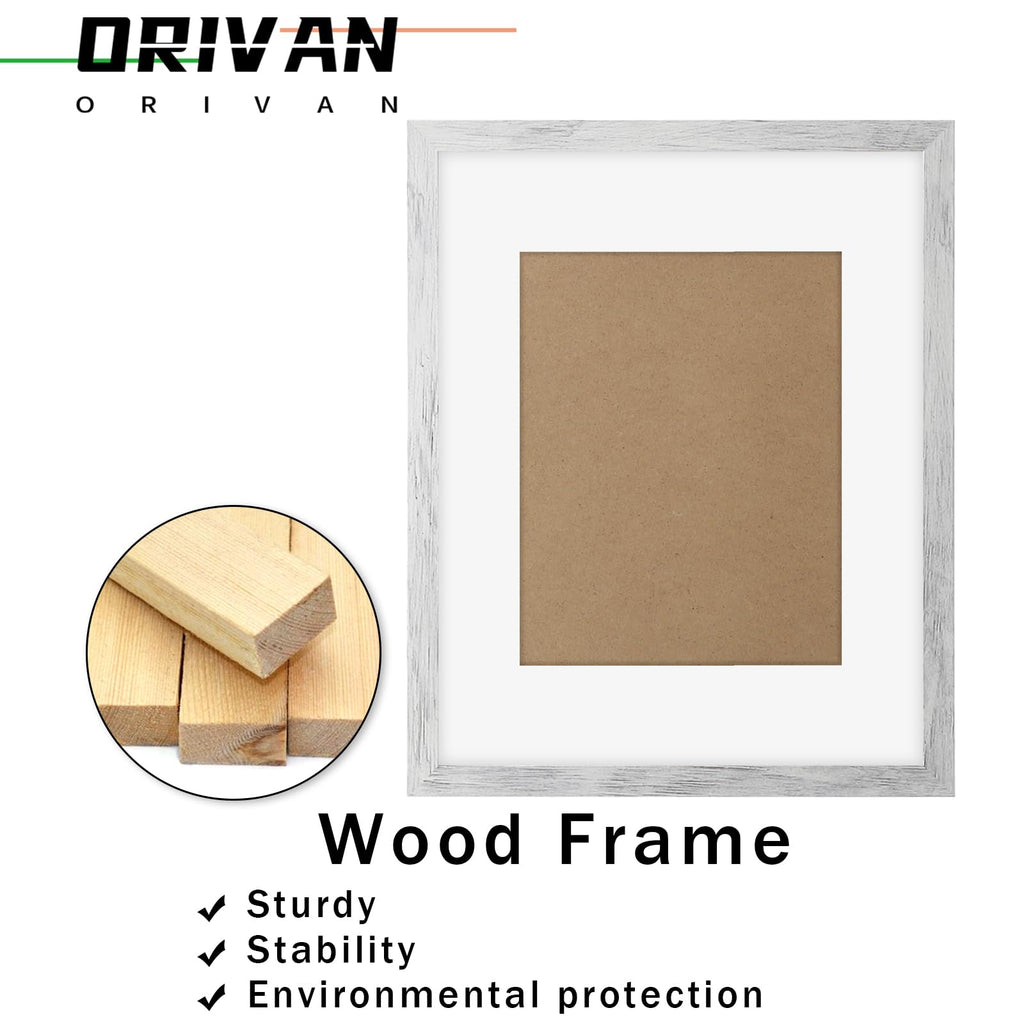 11x14 Picture Frame Wood Display Picture 8x10 with Mat Vintage White
