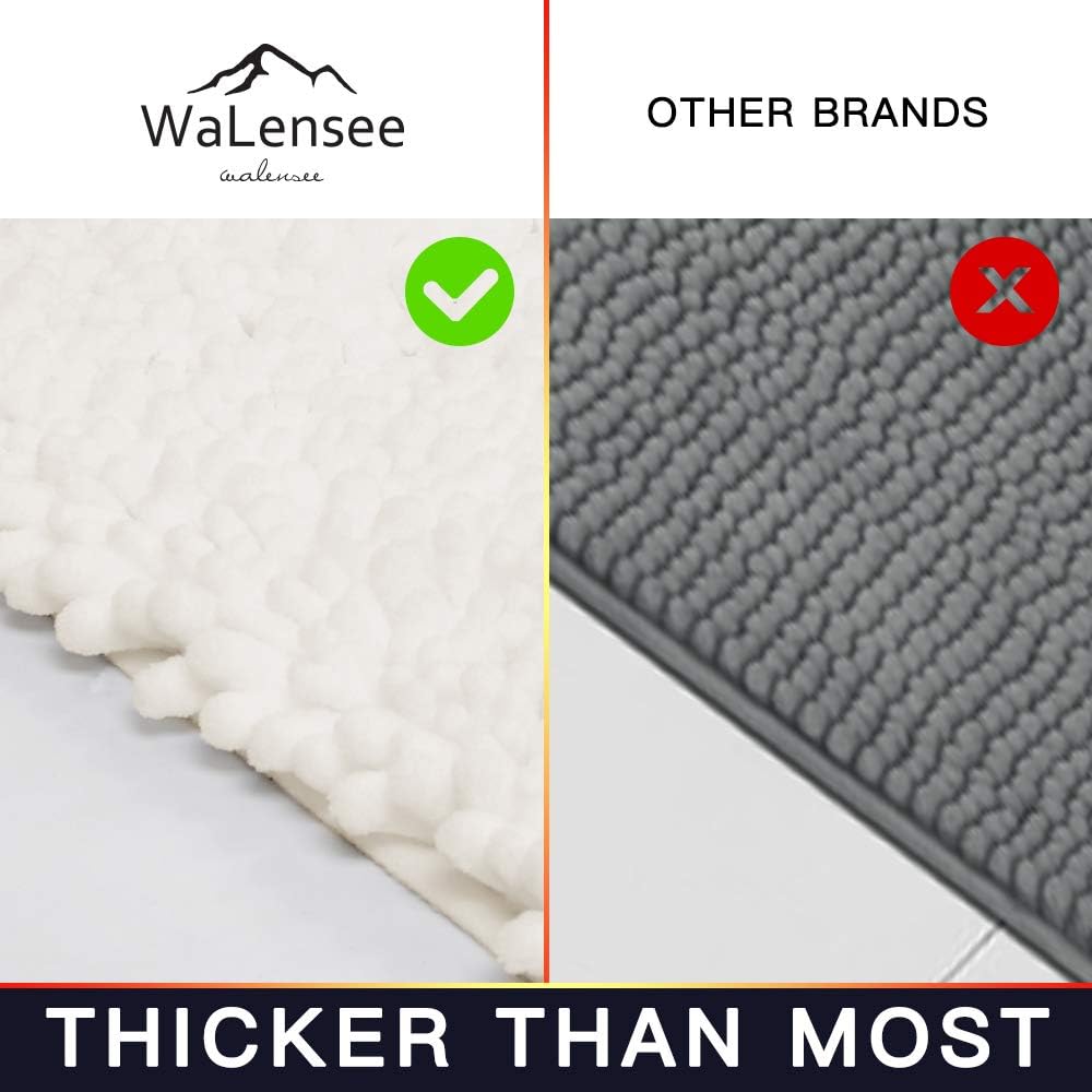Bathroom Rug 2 Pieces Set Non Slip Bath Mat (20"x32" Plus 20"x24" U Ivory) Water Absorbent Super Soft Shaggy Chenille