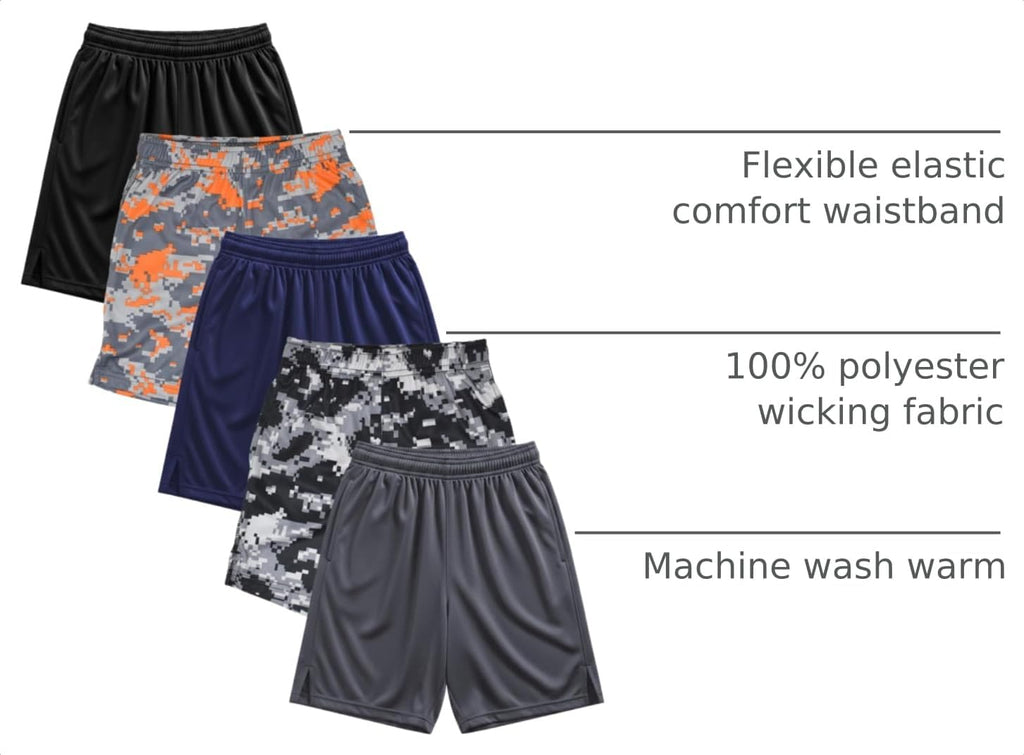 Boys Active Performance & Mesh Style Basketball Sport Shorts - Multi Packs