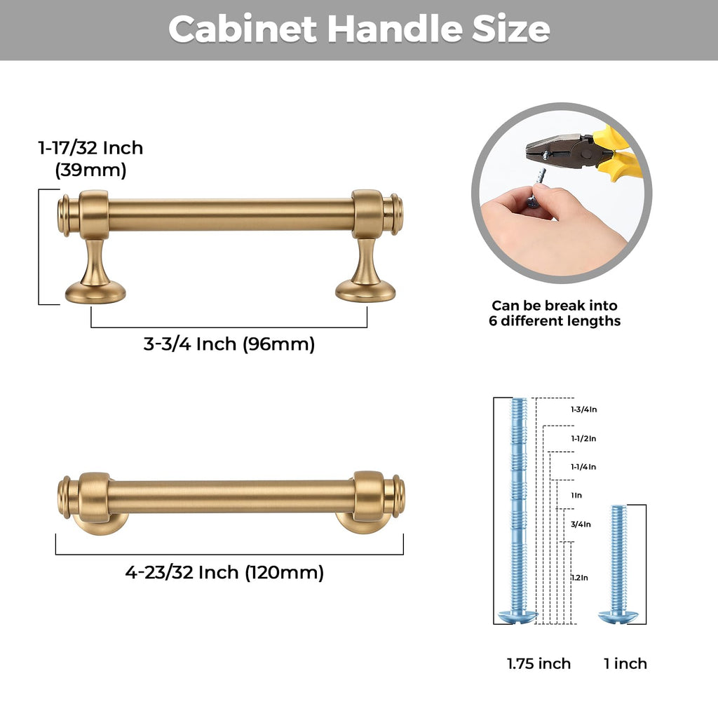 6 Pack Champagne Bronze Cabinet Handles, 3-3/4" Hole Center Drawer Pulls
