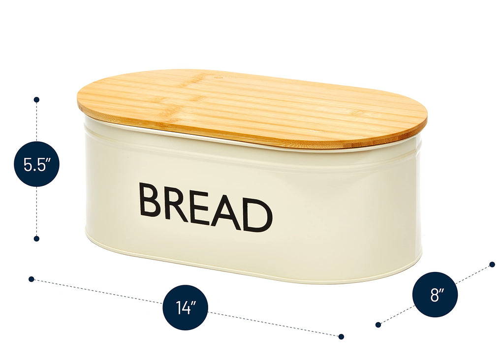 Bread Box - Premium Metal with Bamboo Lid
