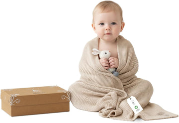 100% Organic Cotton Baby Knitted Blanket with Gift Box - Soft Toddler, Crib, Stroller Blanket - Neutral Swaddle