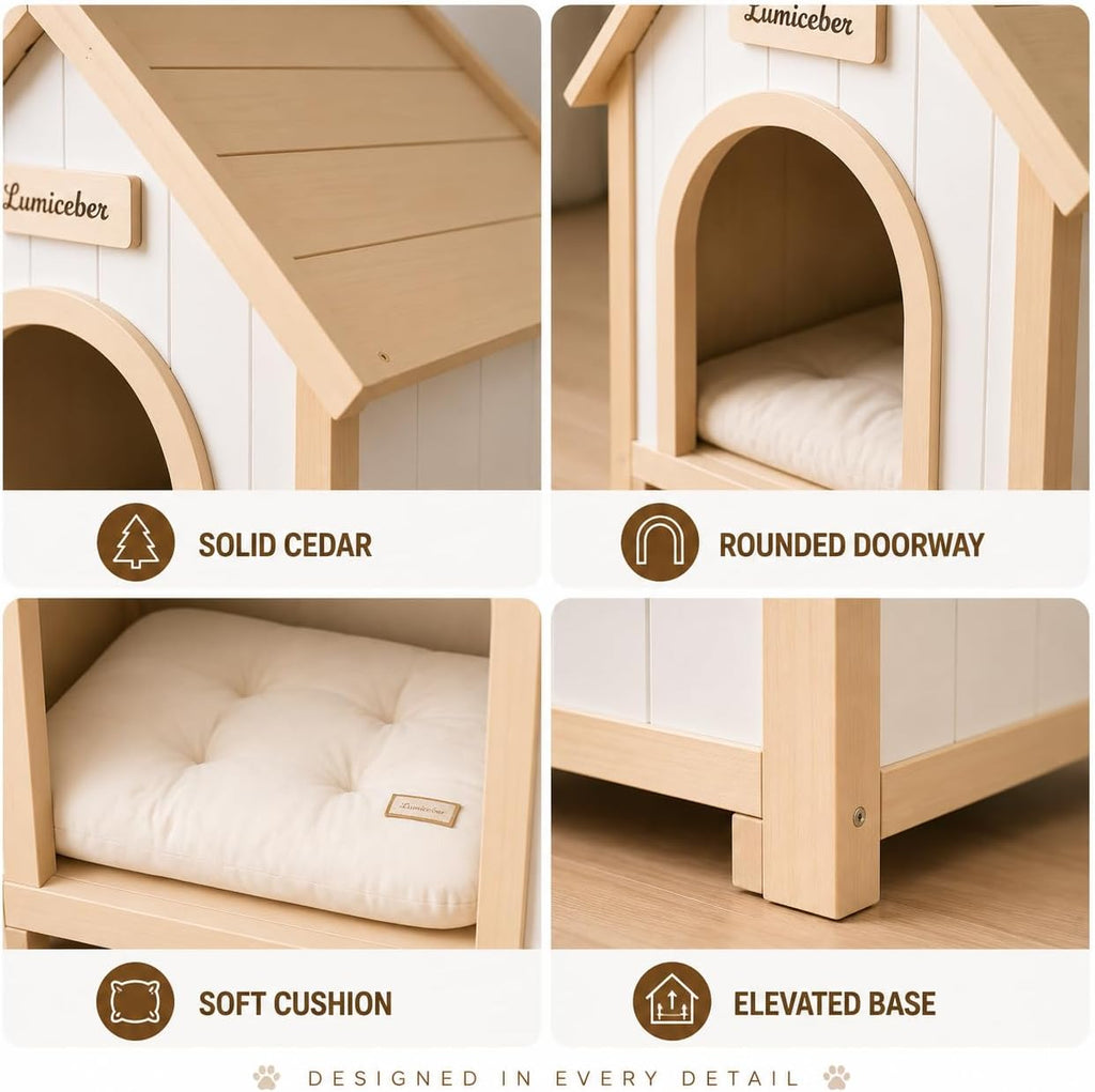 Indoor Dog House for Small Dogs, Furniture Style Pet House, Natural Solid Wood Dog House, Wooden Puppy Kennel