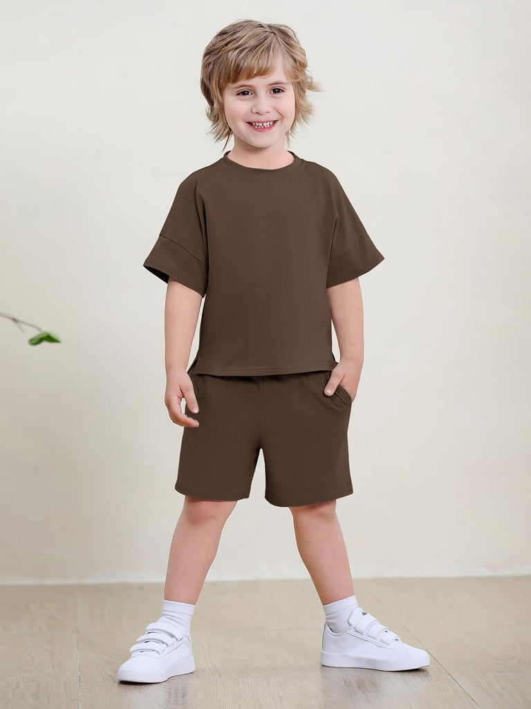 Toddler Baby Boy 2 Piece Summer Outfits Kids Casual Short Sleeve T-Shirts and Elastic Waist Shorts Set