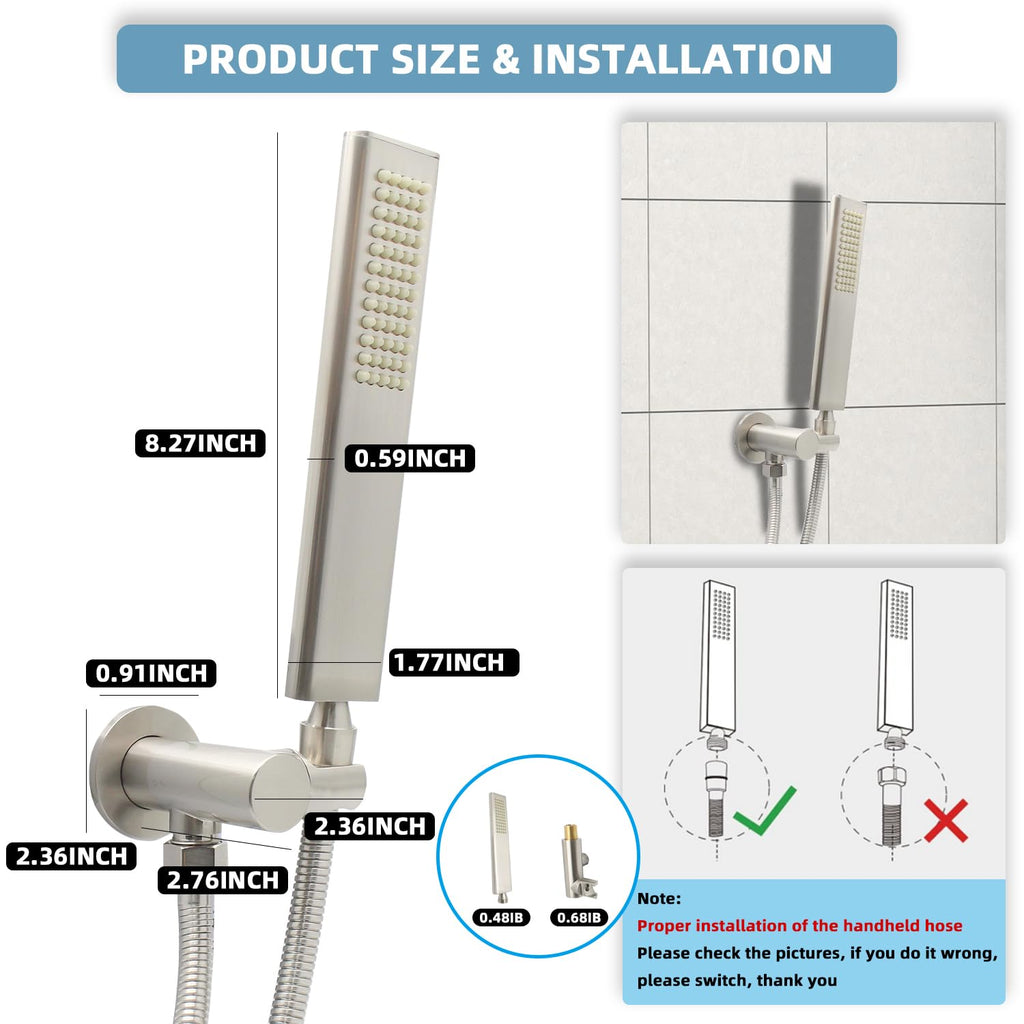 Solid Brass Handheld Shower Head Arc Design High Pressure Brushed Nickel Hand Shower Wand with Adjustable Supply
