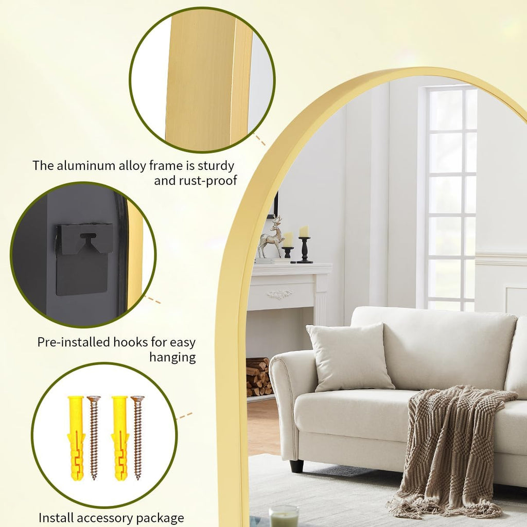 31"x32" Arch Bathroom Wall Mirror, Gold