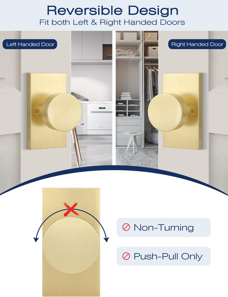 1 Pcs Half Dummy Door Knob, Satin Brass Finish, No Latch No Lock