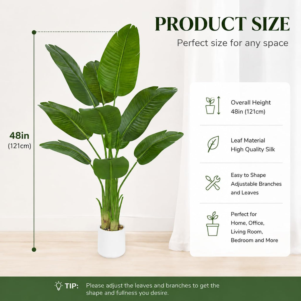 Bird of Paradise Plant Artificial, 4Ft Tall Faux Banana Leaf Tree