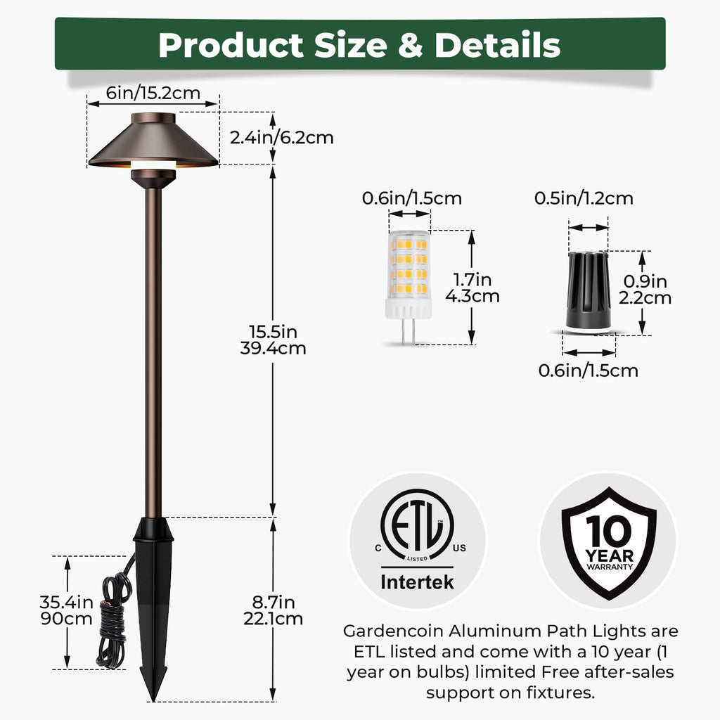 Low Voltage Landscape Pathway Lighting 6-Pack, Outdoor Wired Aluminum Path Lights with G4 4W 2700K Bulb