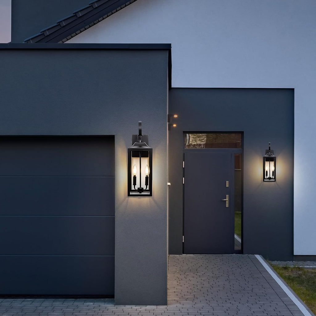 19" Large Outdoor Wall Lights - Black Outside Wall Mounted Light Fixture