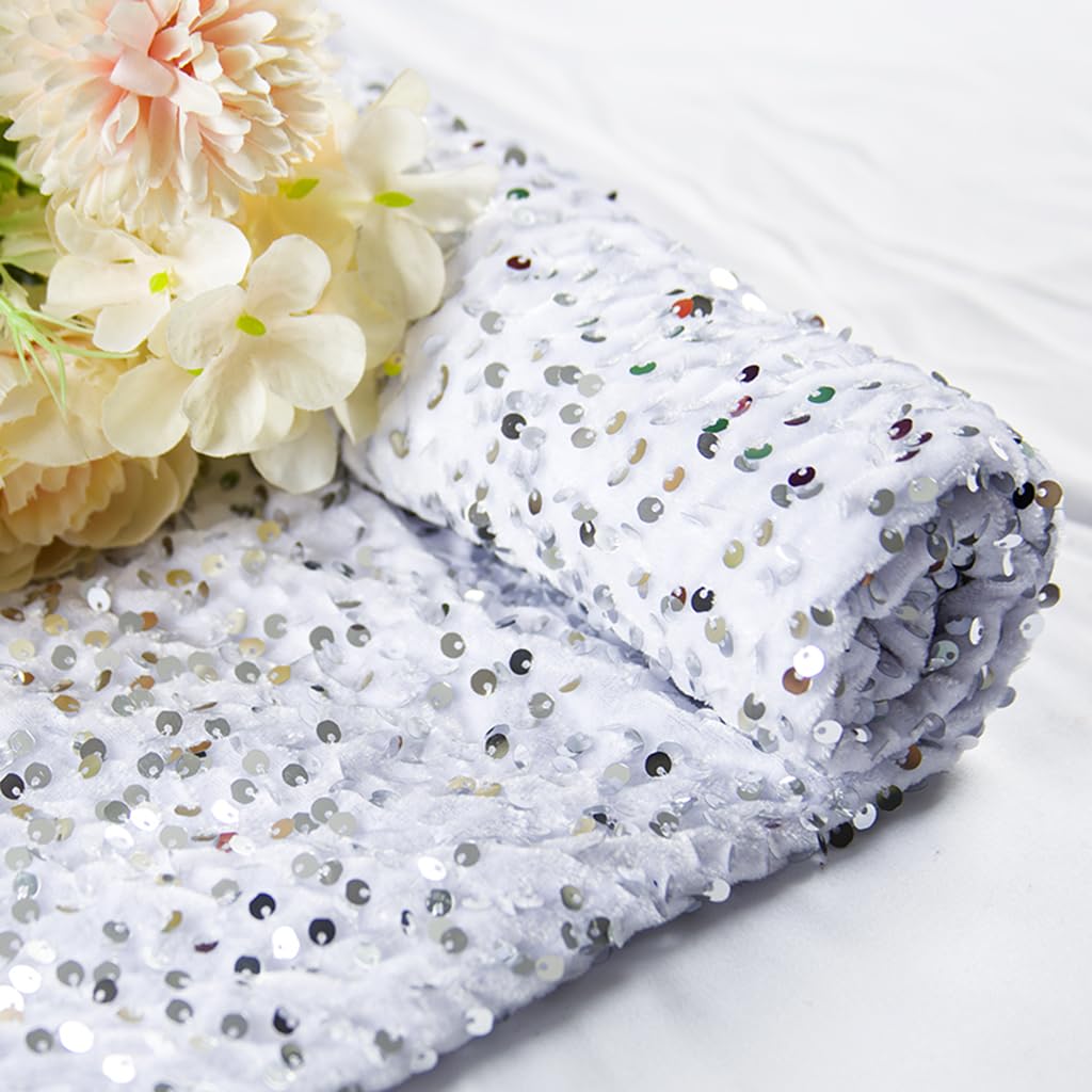 Sequin Fabric Silver White Velvet Fabric By The Yard Glitter Silver Sequin Fabric for Sewing Fabric with Sequins for