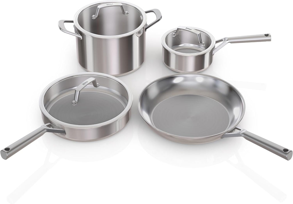 EverClad 7-Pc Stainless Steel Cookware Set, Silver, C99007 | Tri-ply: 18/10 stainless, pure aluminum core. No