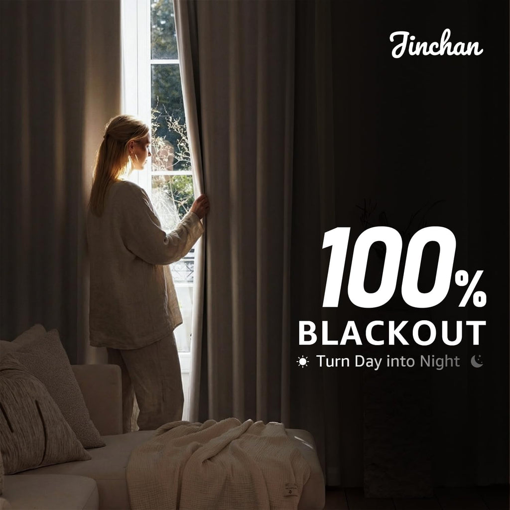 100% Blackout Curtains for Bedroom Decor White Linen Textured Curtains with Liner Insulated Thermal Curtains for
