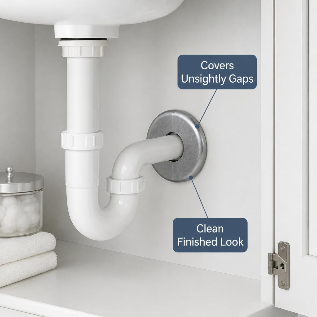 3 Pack Silver Escutcheon Plate 1/2 Inch, Split Pipe Cover with Self-Adhesive Backing, Removable Two-Piece Wall Flange