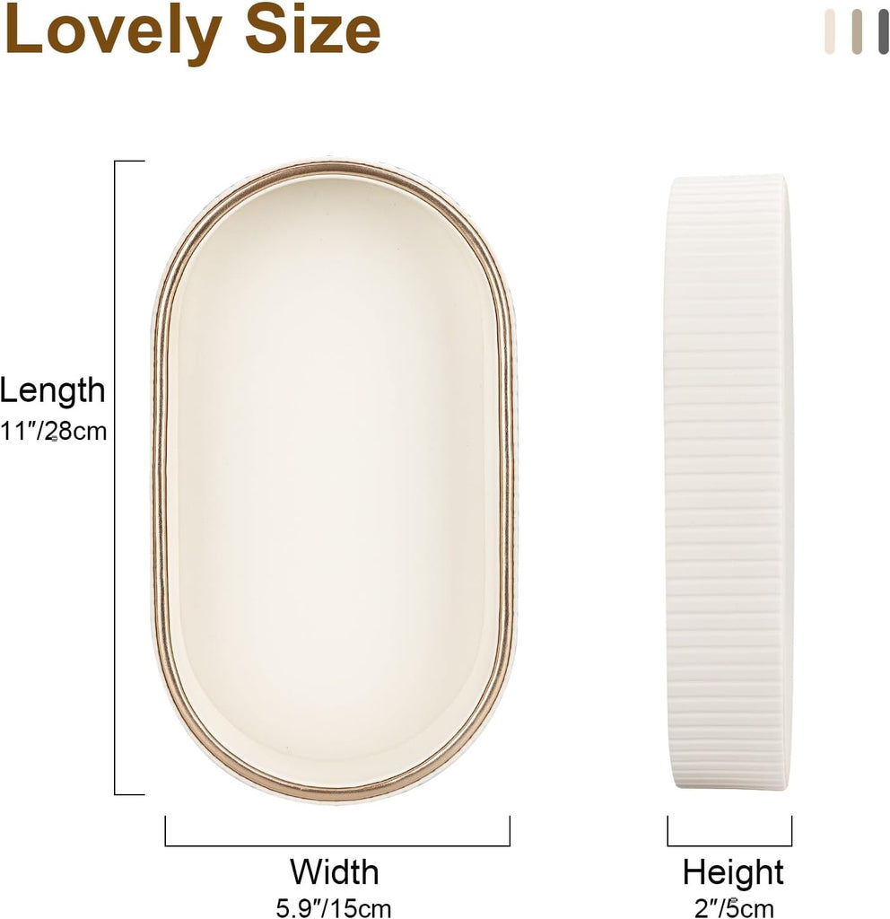 Oval Vanity Tray Perfume Organizer, PU Leather Valet Jewelry Trays Nightstand Organizer Key Bowl Trinket Dish