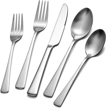 Silverware Set for 8, 40-Piece 18/10 Stainless Steel Flatware Set,Forged Cutlery Set Matte Satin Finish, Dishwasher Safe