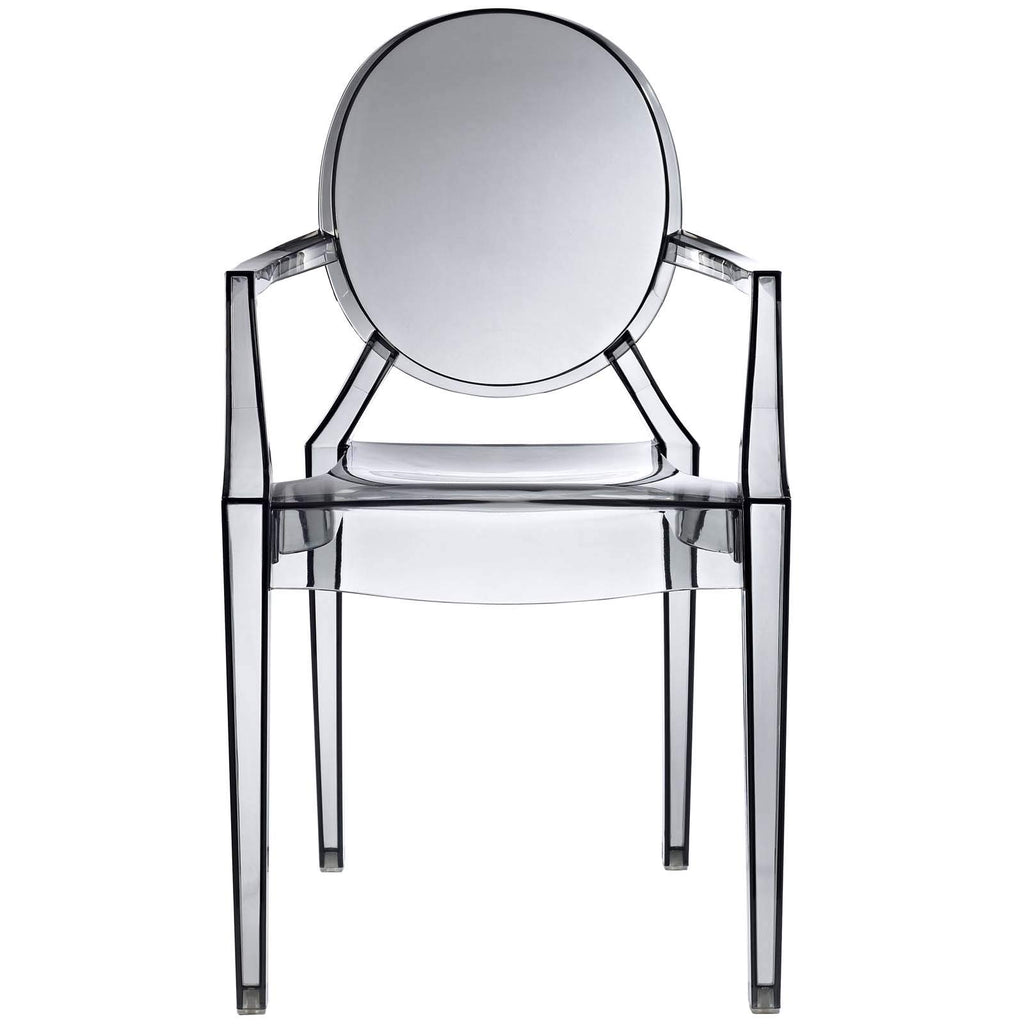 Casper Modern Acrylic Stacking Kitchen and Dining Room Arm Chair in Smoke - Fully Assembled