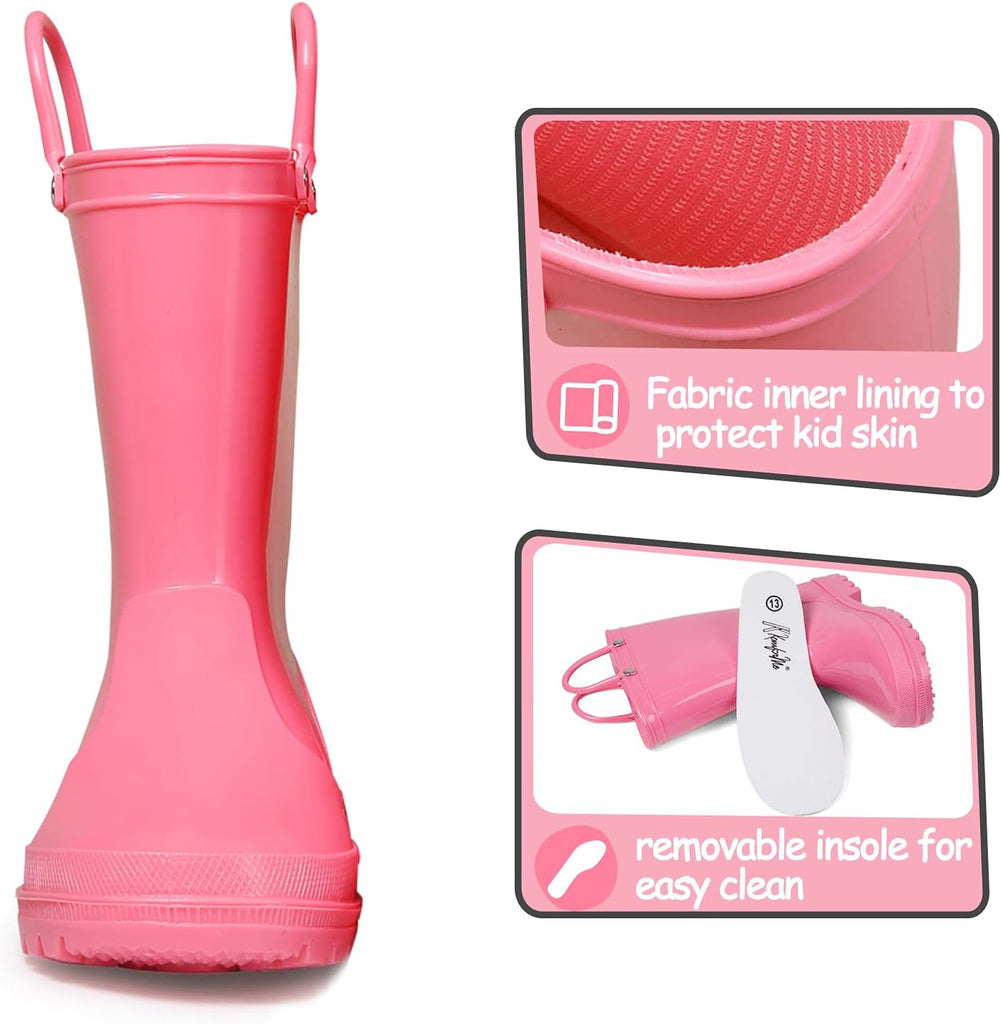 Kids Girls & Boys Rain Boots with Easy-on Handles Outdoors