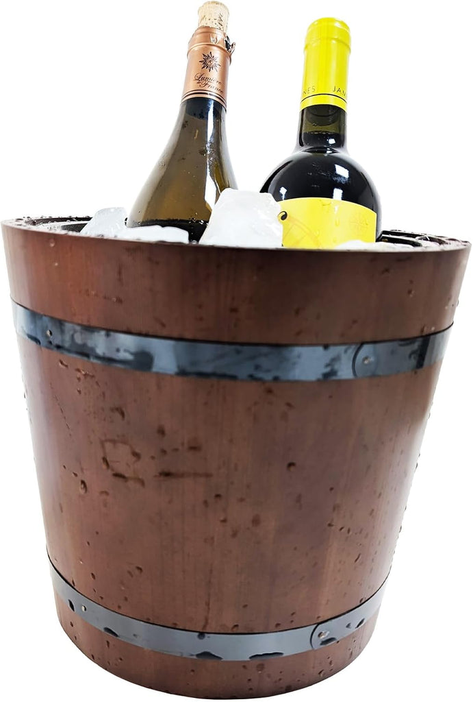 Insulated Wine Bucket, 4L Stainless Steel & Wood Wine Chiller Bucket for Wine, Champagne & Beer, Portable Wooden Ice