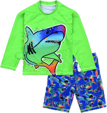 Boys Long Sleeve Rash Guard 2 Piece Swim Set UPF 50+