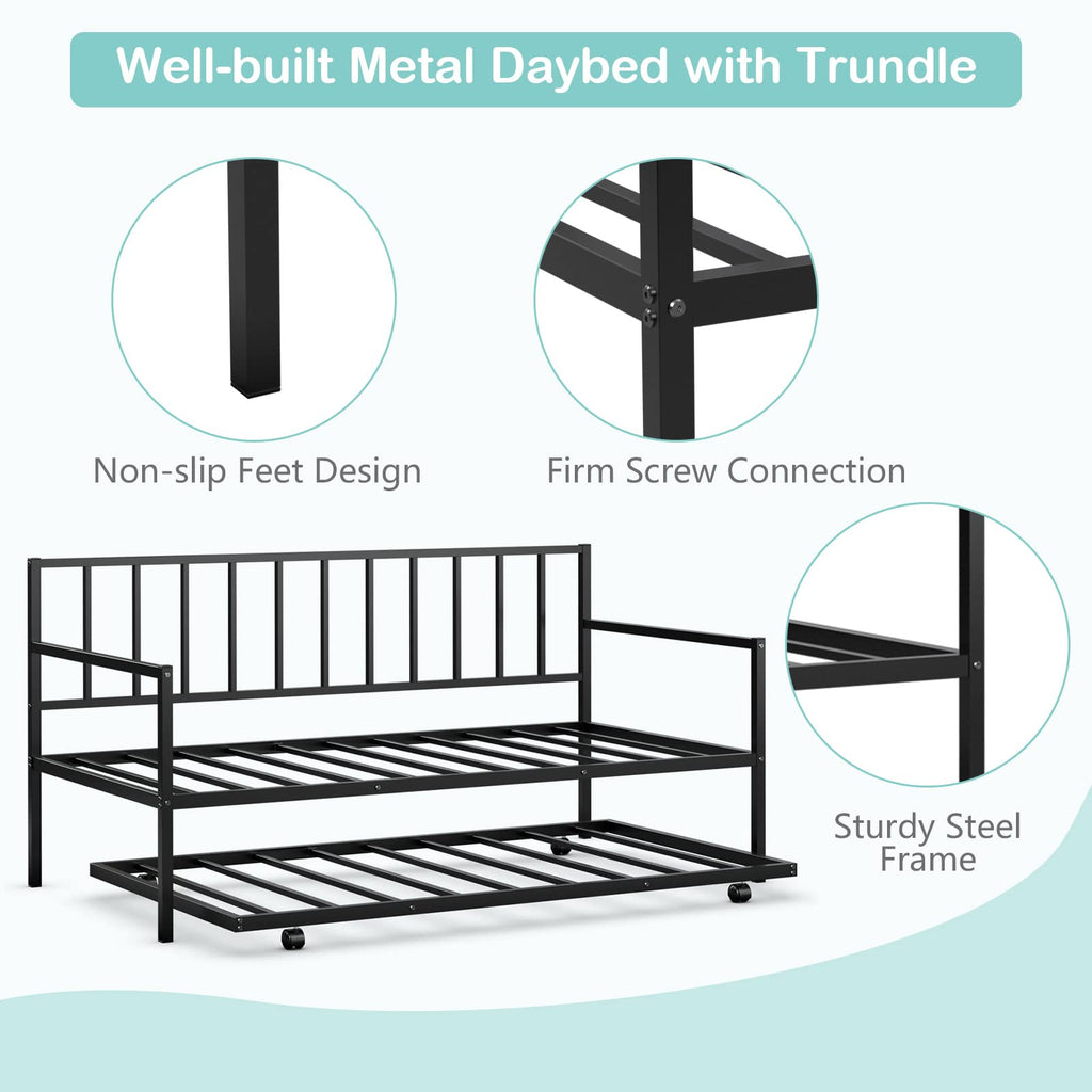 Twin Size Daybed, Metal Frame Daybed and Roll Out Trundle