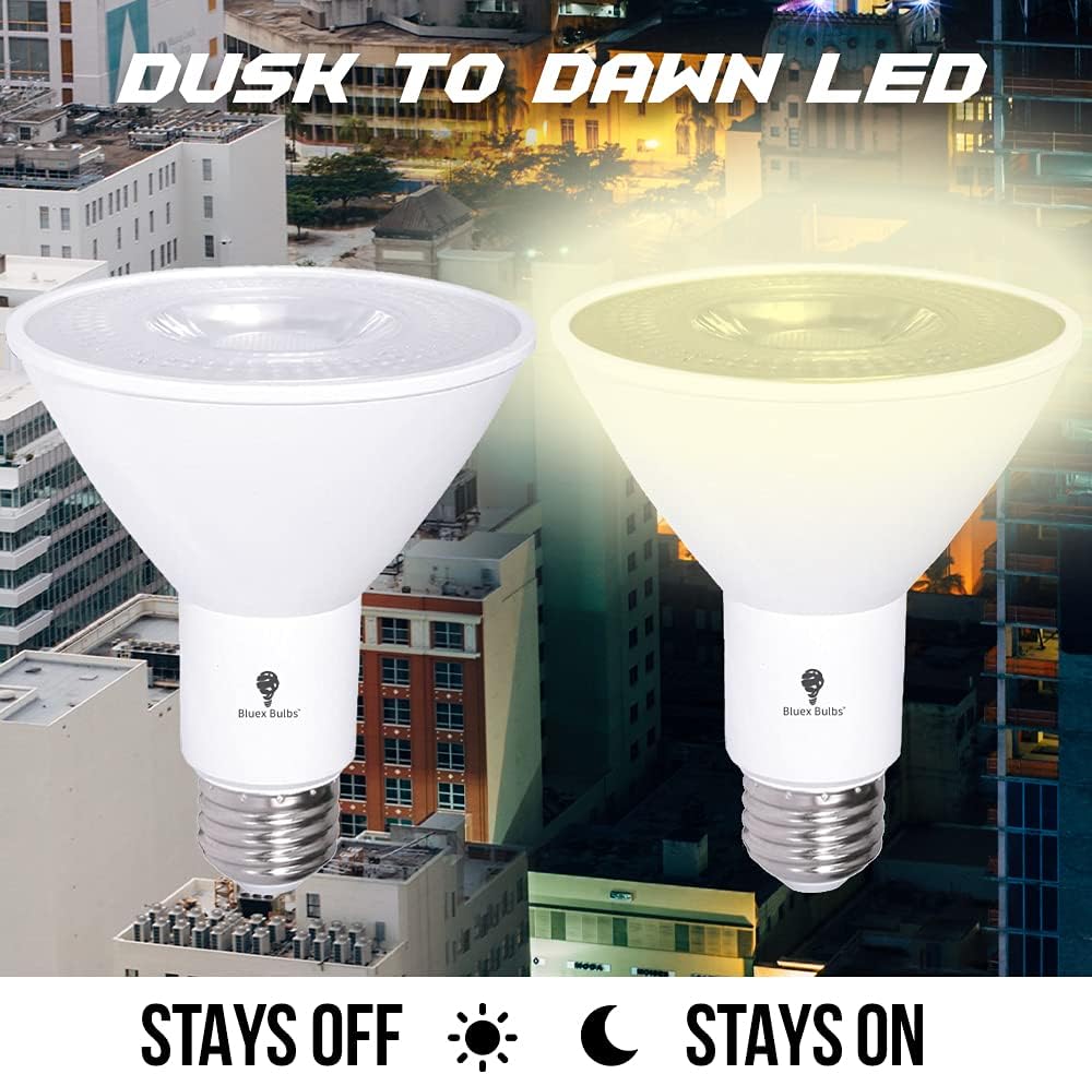 2 Pack PAR30 LED Flood Dusk to Dawn Light Bulbs Outdoor Photocell Sensor 12W 100 Watt Equivalent 1200 Lumens