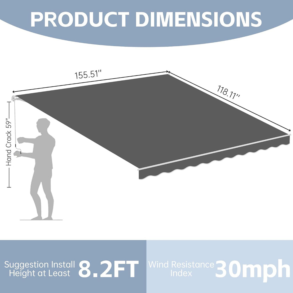 13' x 10' Retractable Awning Awning with Adjustable Tilt Angles, UV Protection Sun Shade with Rust-Resistant