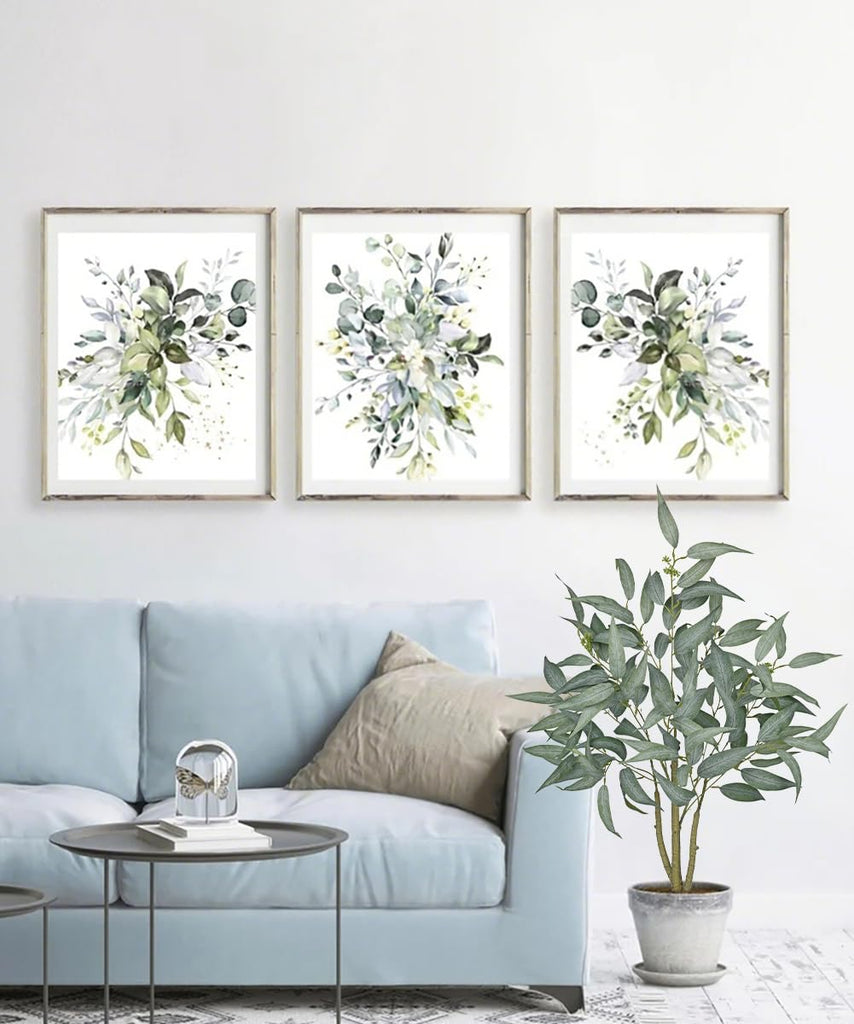 2 Packs Eucalyptus Trees Artificial Indoor - 3FT Tall Faux Eucalyptus Plants in White Planter, Fake Plant Décor for