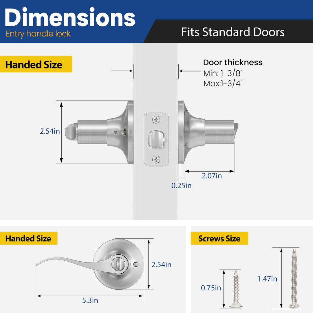 Keyed Entry Door Lever, Door Handle with Lock and Key, Exterior & Interior Door Handle , Wave Style Lever Satin