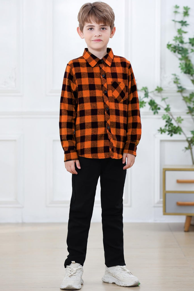Boys Long Sleeve Flannel Plaid Shirt Button Down Shirts