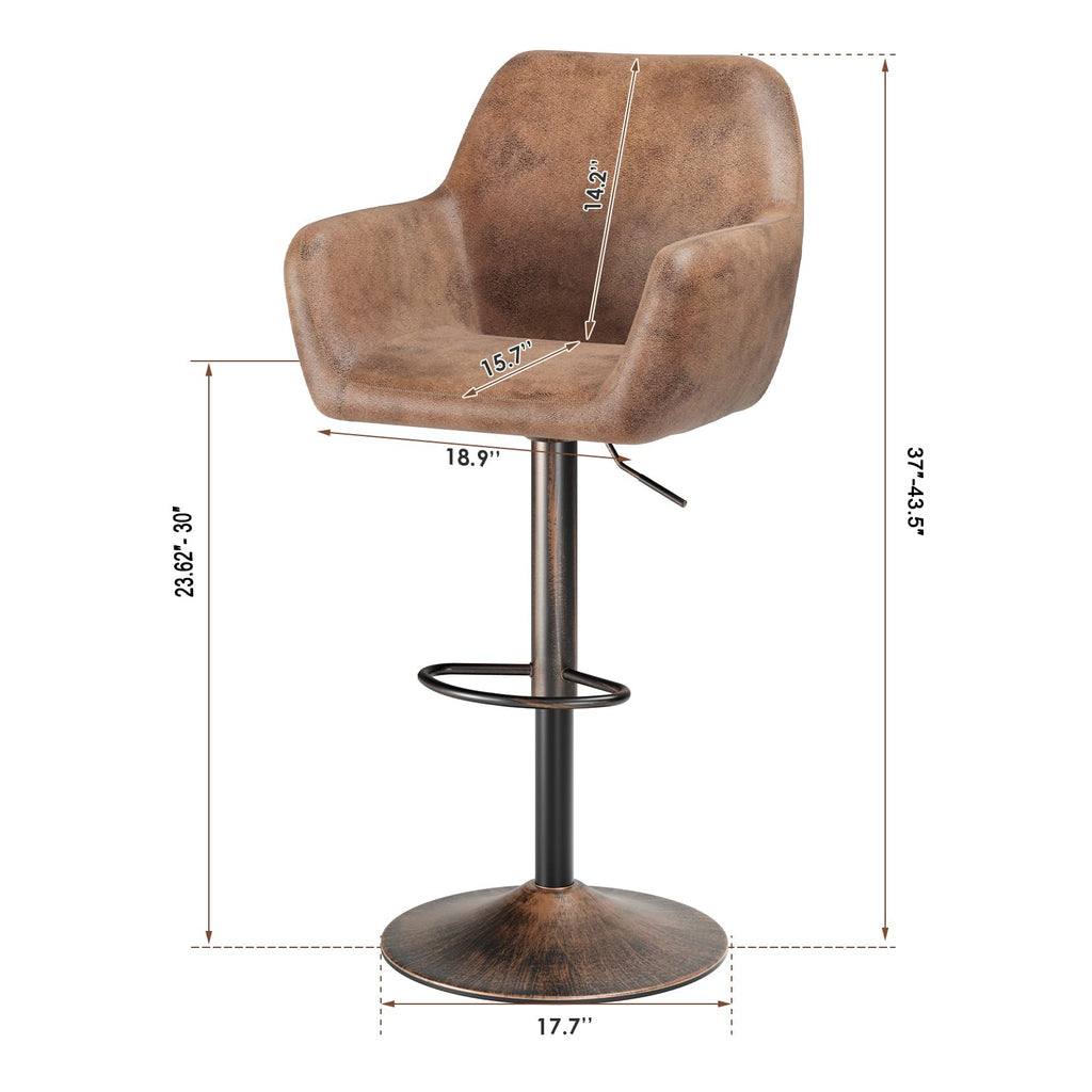 Bar Stools Set of 2 Counter Adjustable Swivel Height Barstools 29 Inch Faux Leather Bar Chairs with Padded Back and