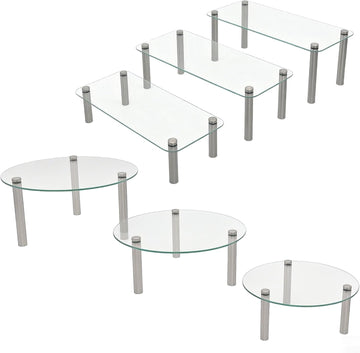 Tempered Glass Cake Stands Set 9 11 13 Inch Dessert Display Riser - Set of 6